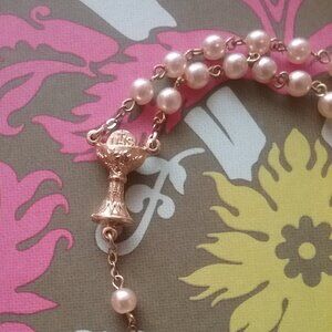 Vintage Rosary Beads IHS Chalice of Life - Religious Catholic Symbol
